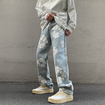 Aidase Y2K Blue Baggy Jeans Men's New Streetwear American Retro Printed Letter Pants Straight Hip-hop Loose Denim Trousers aidase-shop